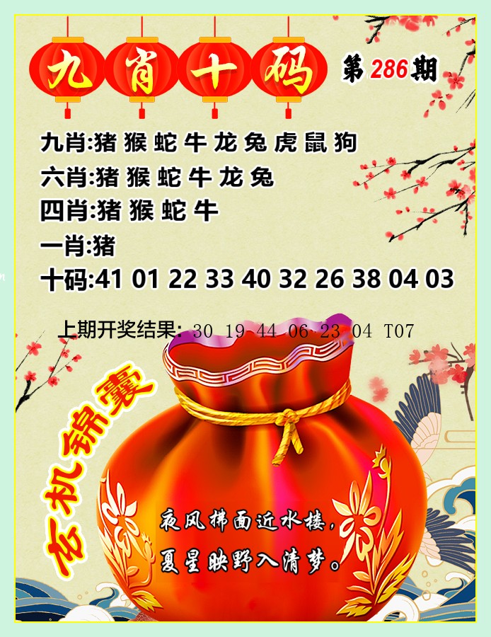 2026286期 九肖十码
